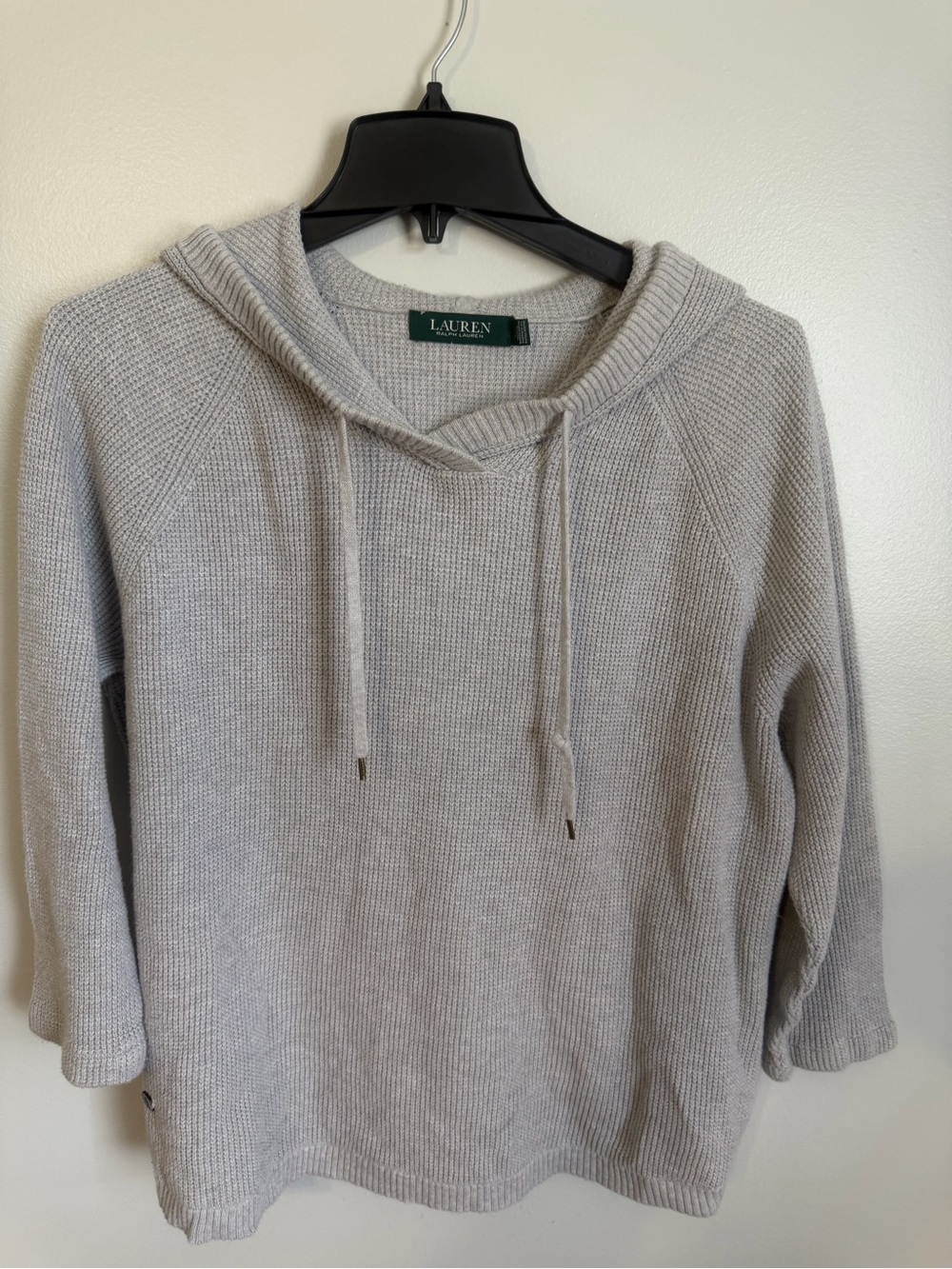 Lauren Ralph Lauren Women's Gray Waffle knit Hoodie Sweater Pullover size XL